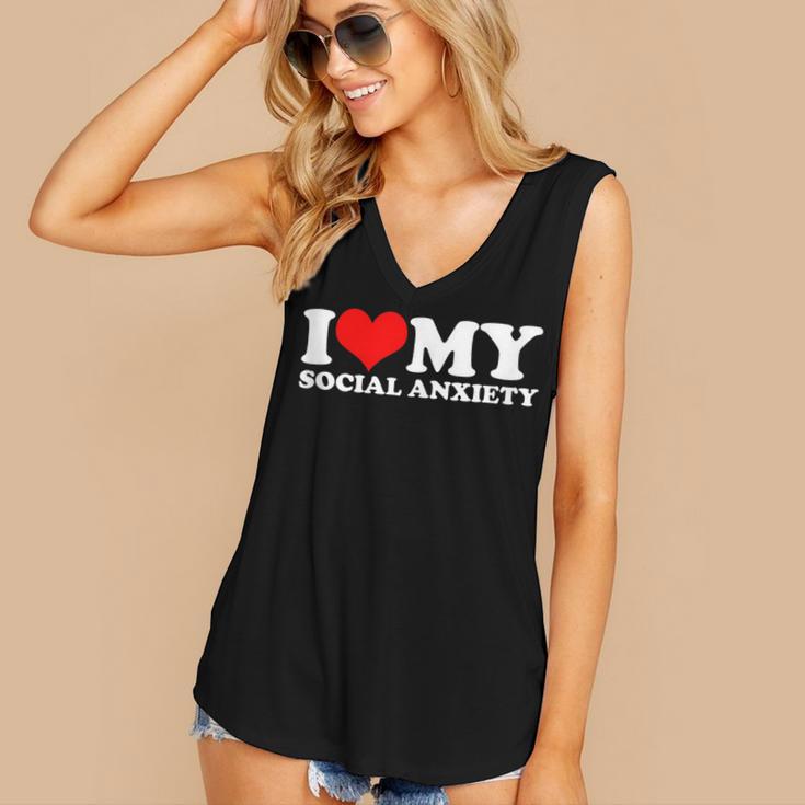 I Love My Social Anxiety Heart Humor Introvert Statement Women's V-Neck Tank Top