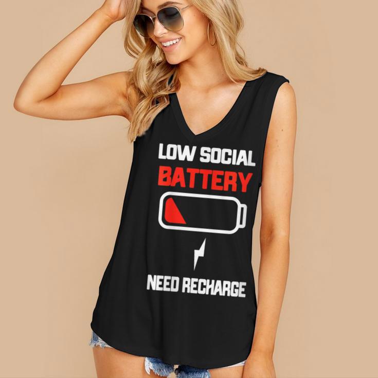 Low Social Battery Need Recharge Introvert Self-Care Women's V-Neck Tank Top Low Social Battery Need Recharge Introvert Self-Care Women's V-Neck Tank Top