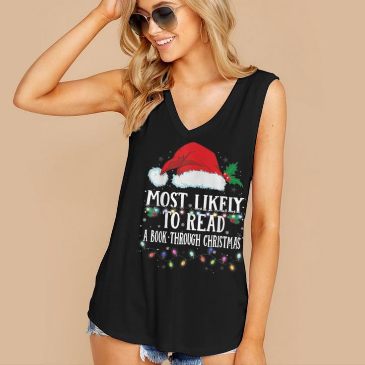 Matching Christmas PJS Most Likely To Read A Book Women's V-Neck Tank Top Matching Christmas PJS Most Likely To Read A Book Women's V-Neck Tank Top