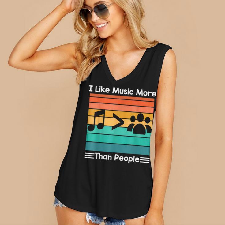 I Like Music More Than People Introvert Saying Quote Women's V-Neck Tank Top I Like Music More Than People Introvert Saying Quote Women's V-Neck Tank Top