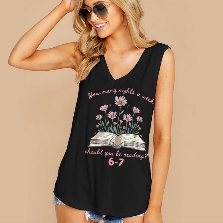 How Many Nights Reading 67 Meme Floral Book Lover Teacher Women's V-Neck Tank Top