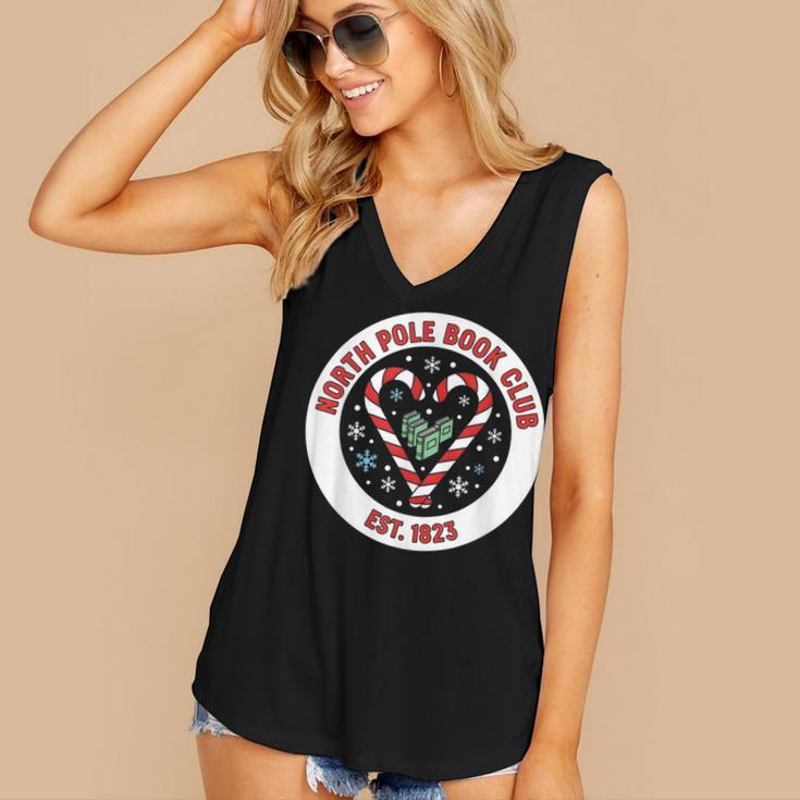 North Pole Book Club Shirt Candy Cane Christmas Women's V-Neck Tank Top North Pole Book Club Shirt Candy Cane Christmas Women's V-Neck Tank Top