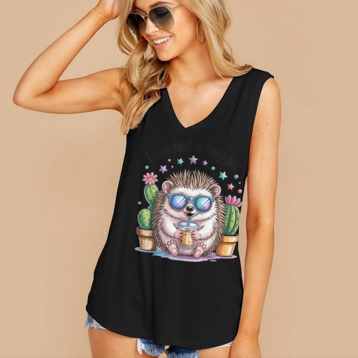 I Am Not a Hugger Introvert Hedgehog With Cactus Women's V-Neck Tank Top I Am Not a Hugger Introvert Hedgehog With Cactus Women's V-Neck Tank Top