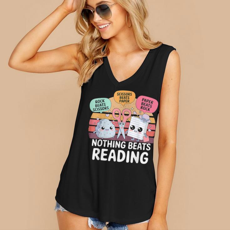 Nothing Beats Reading Rock Paper Scissors Books Lover Women's V-Neck Tank Top