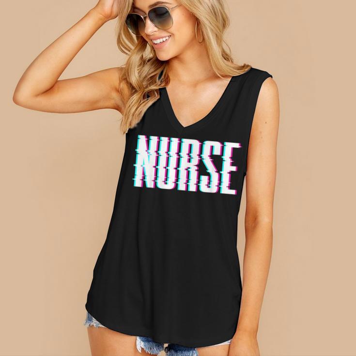 Nurse Glitch Aesthetic Graduation Nurse Glitch Graphic Art Women's V-Neck Tank Top