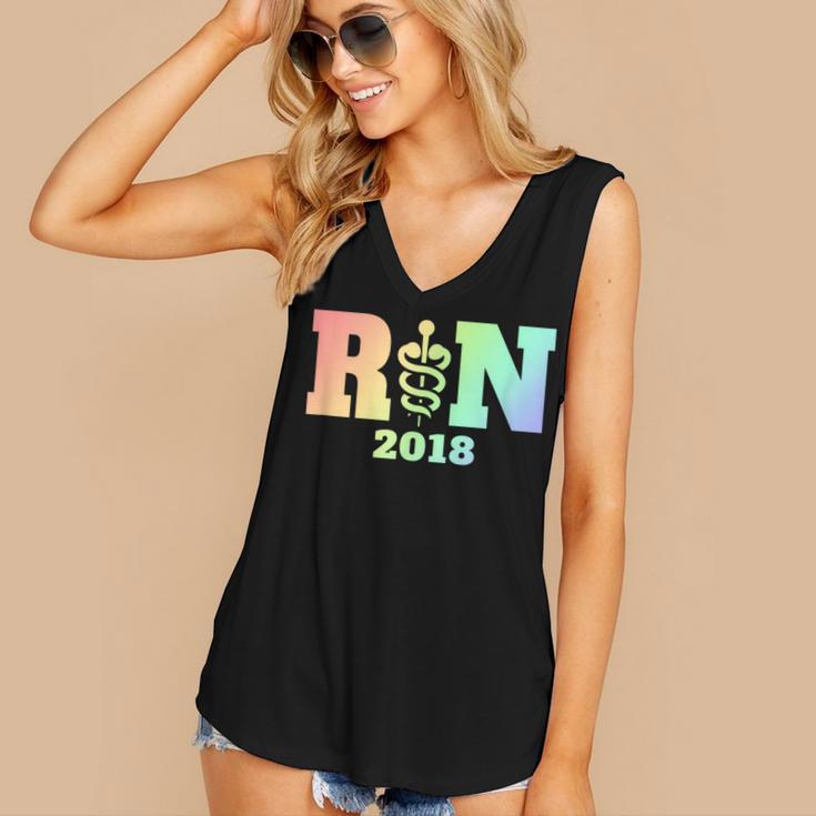 Nurse Graduation Shirt RN Est 2018 Rainbow Tshirt Women's V-Neck Tank Top