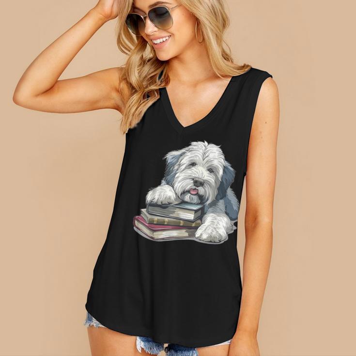 Old English Sheepdog Books Reading Dog Breed Graphic Women's V-Neck Tank Top Old English Sheepdog Books Reading Dog Breed Graphic Women's V-Neck Tank Top