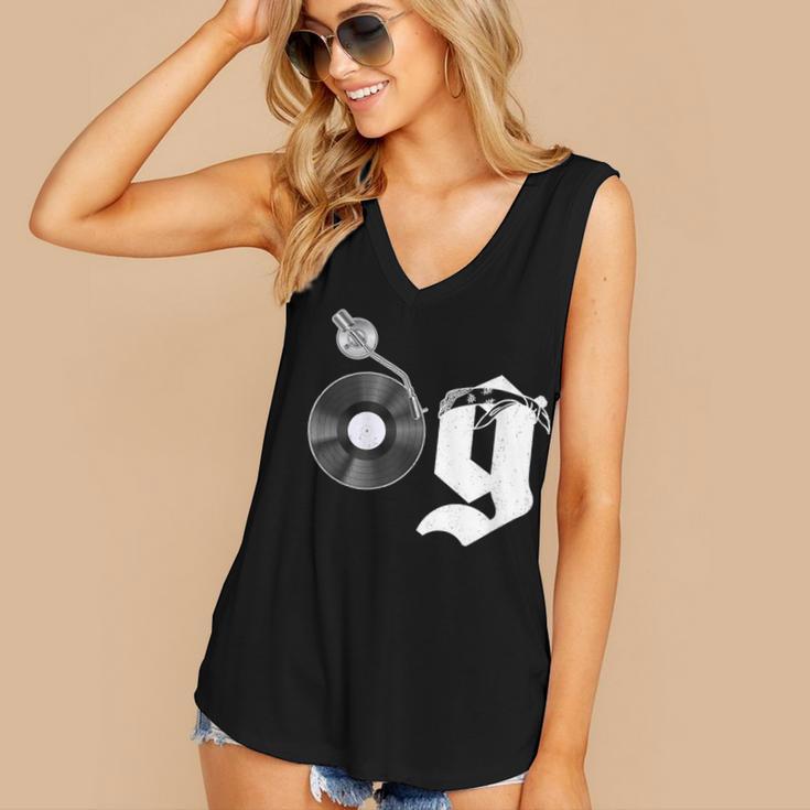 Old School Dad OG Hip Hop Head Vinyl Retro 80s90s Nostalgia Women's V-Neck Tank Top