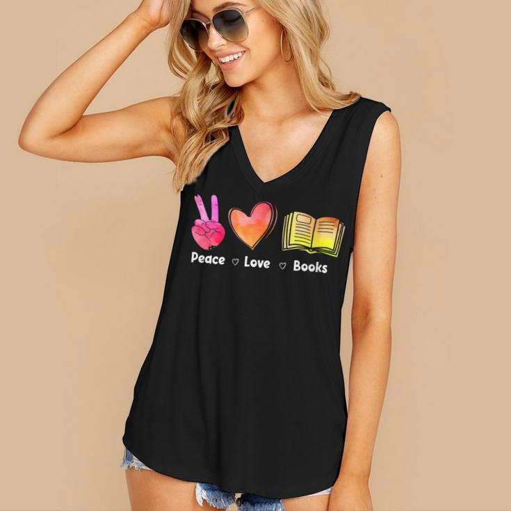 Peace Love Books Reader Librarian Library Book Women's V-Neck Tank Top