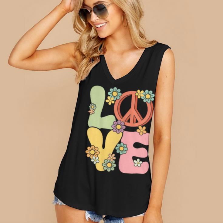 Peace Sign Love Groovy Vibes Costume Nostalgia 1980s Fashion Women's V-Neck Tank Top