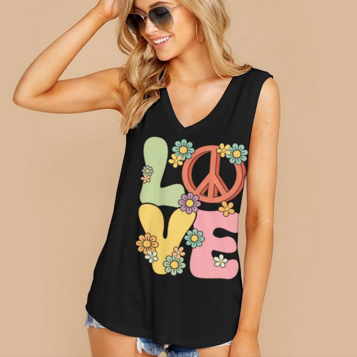 Peace Sign Love Groovy Vibes Costume Nostalgia 1980s Fashion Women's V-Neck Tank Top