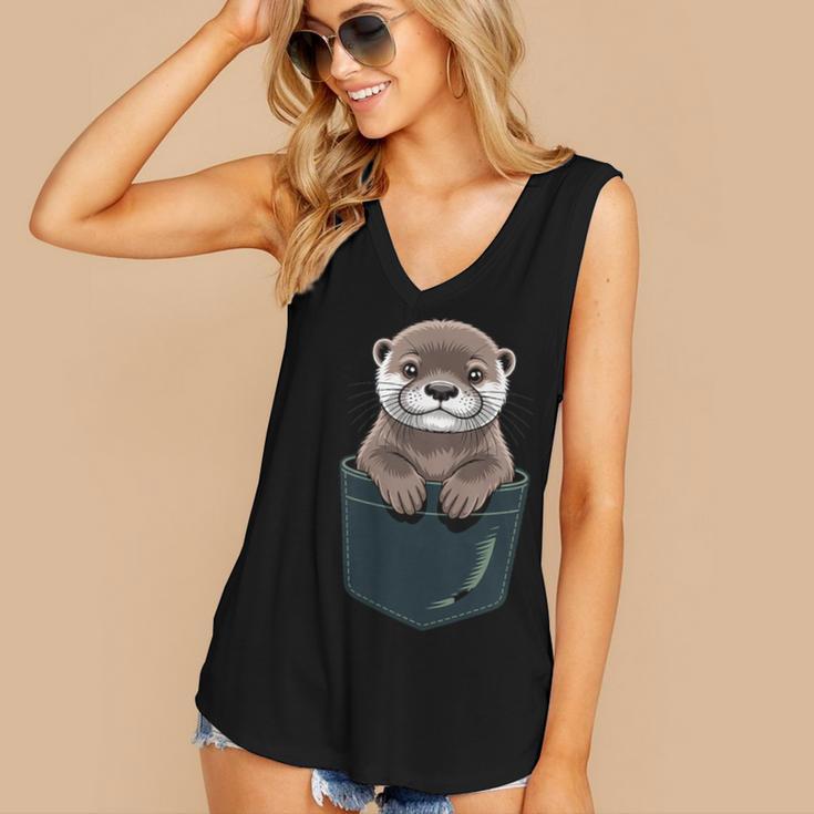 Pocket Otter Lover Introvert Cute Animal Fun Surprise Women's V-Neck Tank Top Pocket Otter Lover Introvert Cute Animal Fun Surprise Women's V-Neck Tank Top