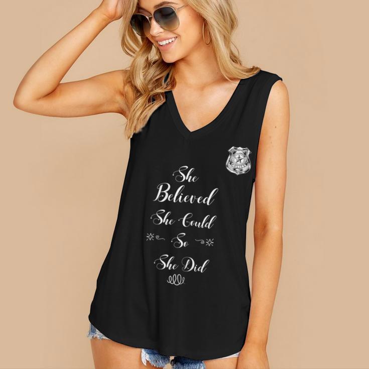 Police Academy Graduation She Believed She Could So She Did Women's V-Neck Tank Top