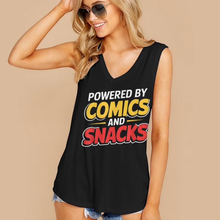 Powered By Comics And Snacks Comic Book Lover Women's V-Neck Tank Top