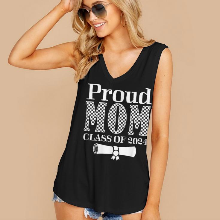 Proud Mom Of a 2024 Graduate Mama Checkered Graduation Women's V-Neck Tank Top