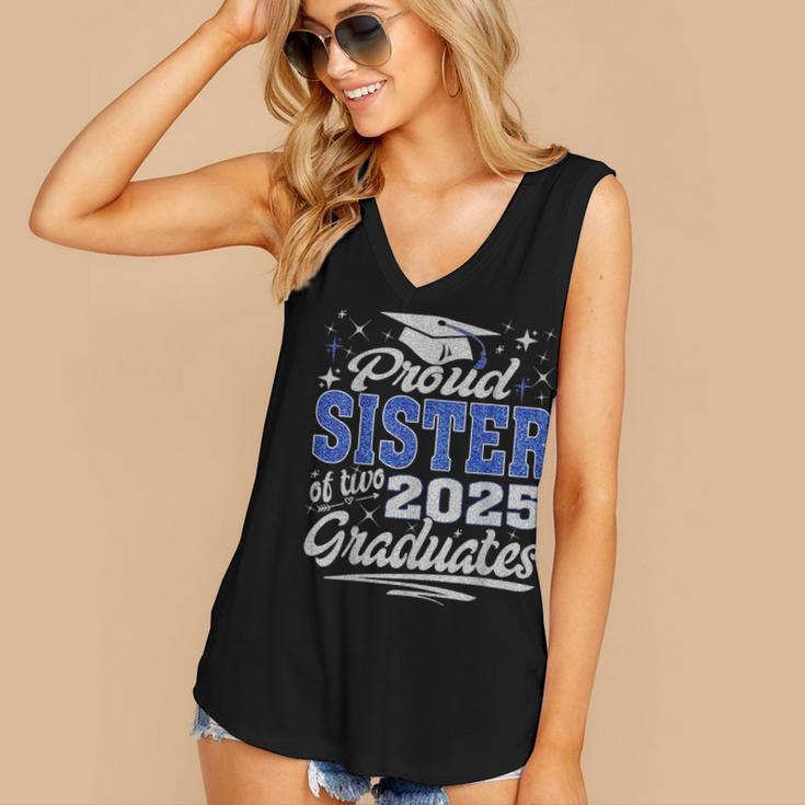 Proud Sister Of Two Class Of 2025 Graduates Twins Graduation Women's V-Neck Tank Top