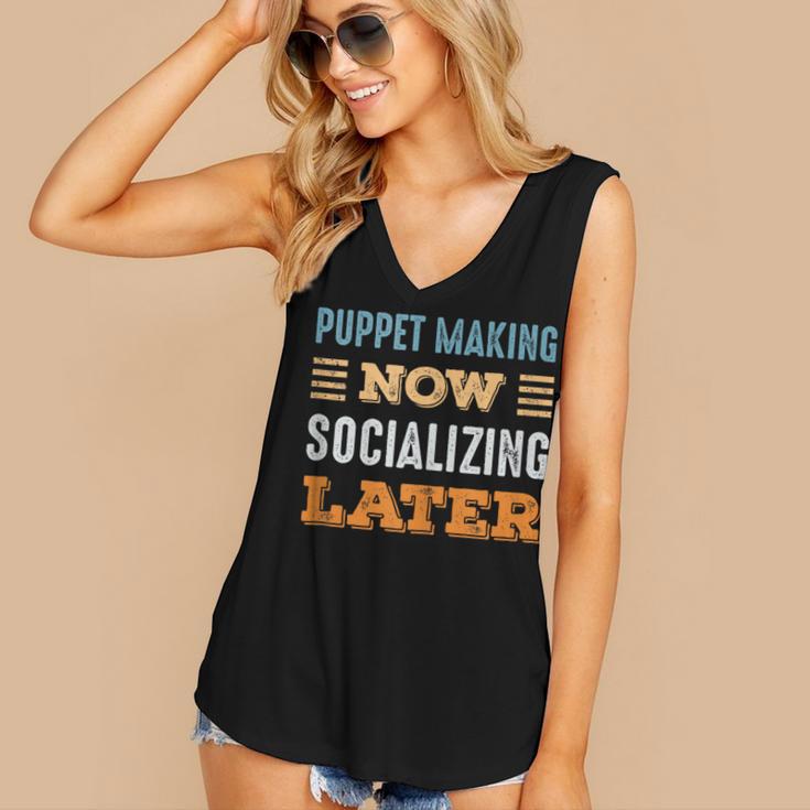 Puppet Making Now Minimal Socializing Introvert Vintage Women's V-Neck Tank Top Puppet Making Now Minimal Socializing Introvert Vintage Women's V-Neck Tank Top