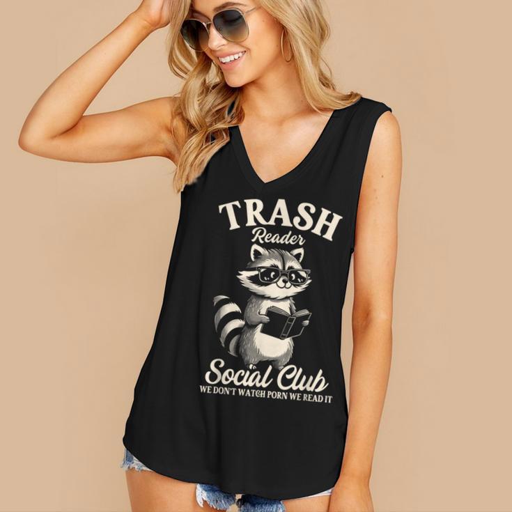 Raccoon Bookworm Readers Library Smut Reader Spicy Book Romance Rash Reader Social Club Women's V-Neck Tank Top