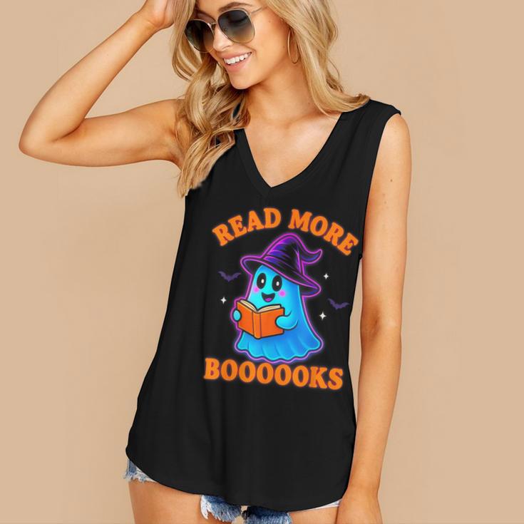 Read More Books Halloween Book Cute Ghost Reading Teaching Women's V-Neck Tank Top