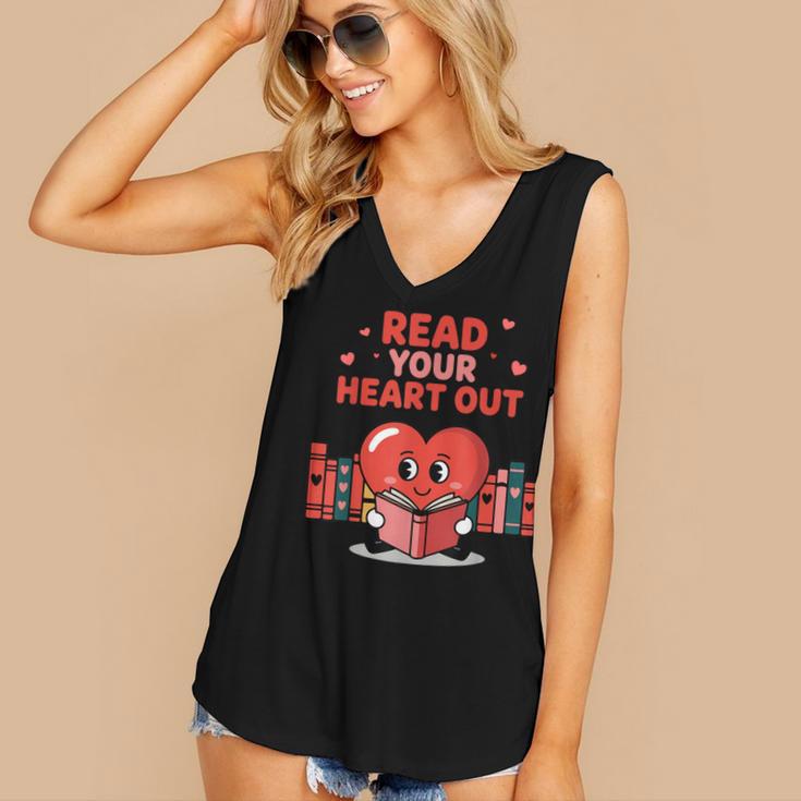 Read Your Heart Out Shirt Valentine Teacher Bookworm Lover Women's V-Neck Tank Top