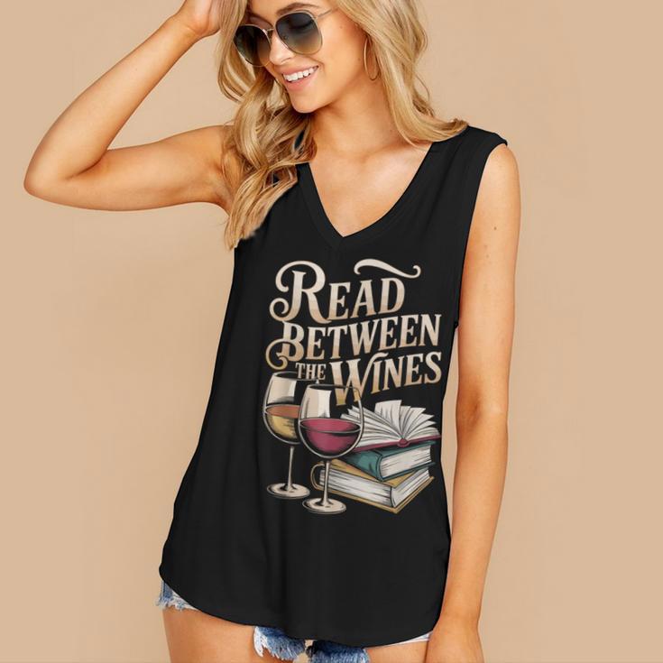 Read Between The Wines Vintage Book Lovers Wine Reading Women's V-Neck Tank Top