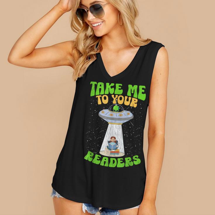 Take Me To Your Readers Alien Book Reading Bookaholic Women's V-Neck Tank Top