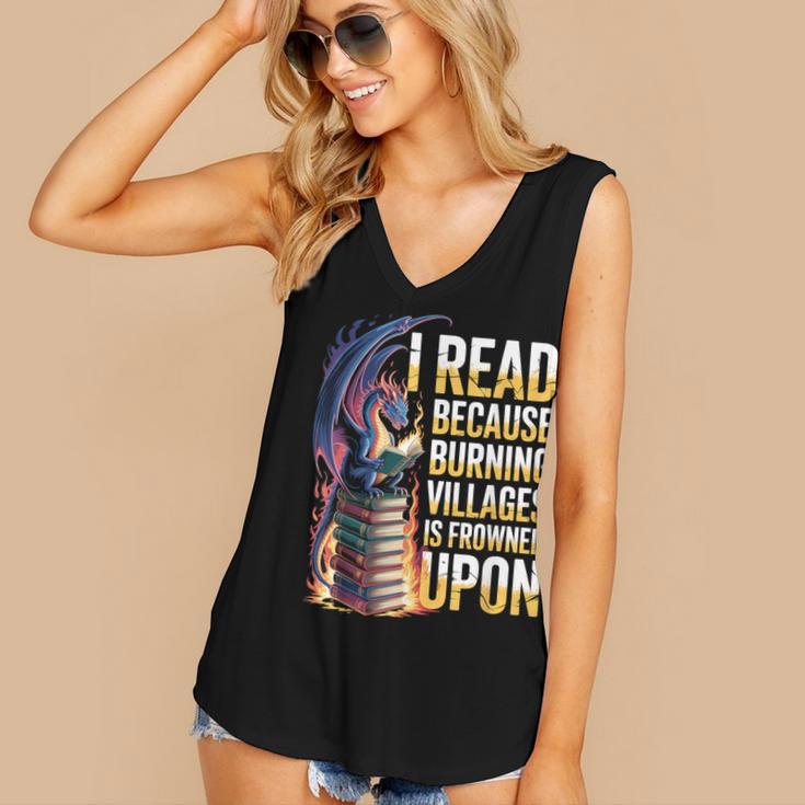 Reading Bookish Dragon Fantasy Women's V-Neck Tank Top