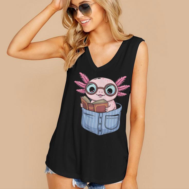 Readsalotl Axolotl Reading Book Lover Reading Pocket Axolotl Women's V-Neck Tank Top