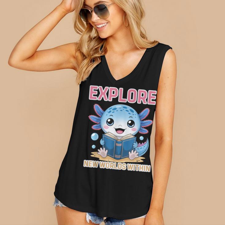 Readsolotl Kawaii Axolotl Book Lover Reading Women's V-Neck Tank Top