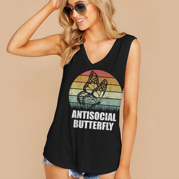 Retro Antisocial Butterfly Shirt For Introverts Women's V-Neck Tank Top Retro Antisocial Butterfly Shirt For Introverts Women's V-Neck Tank Top