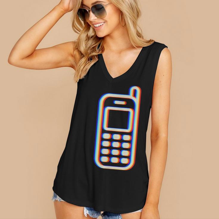 Retro Cell Vintage Mobile Phone 90s Nostalgia Vaporwave Fun Women's V-Neck Tank Top