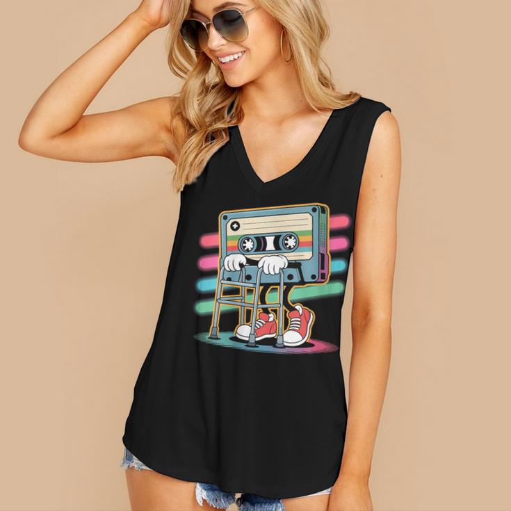 Retro Old Cassette Tape Cartoon With Walker Nostalgia Women's V-Neck Tank Top