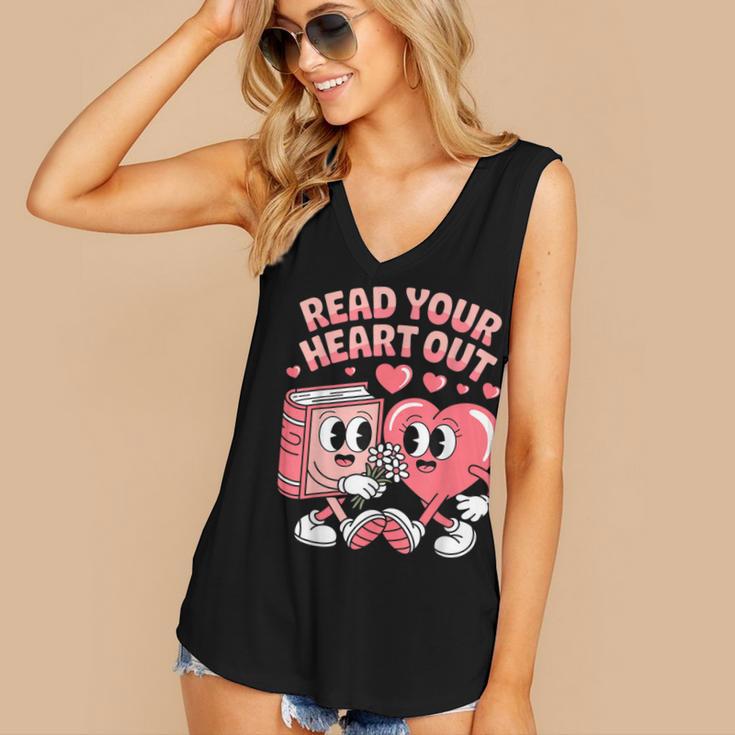 Retro Read Your Heart Out Valentine's Day Teacher Book Lover Women's V-Neck Tank Top
