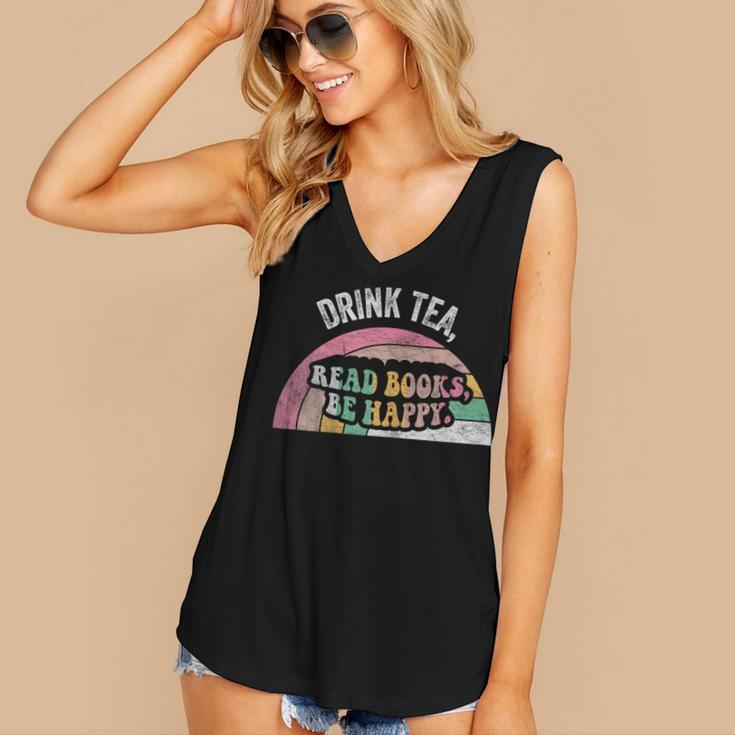 Retro Vintage Drink Tea Read Books Be Happy Reading Women's V-Neck Tank Top Retro Vintage Drink Tea Read Books Be Happy Reading Women's V-Neck Tank Top