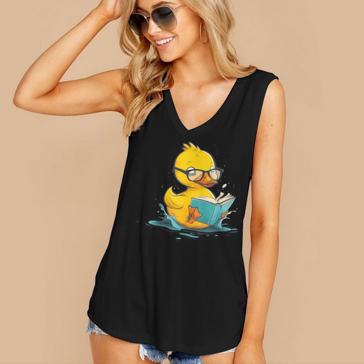 Rubber Duck Reading Book Reader Books Rubber Duckie Women's V-Neck Tank Top