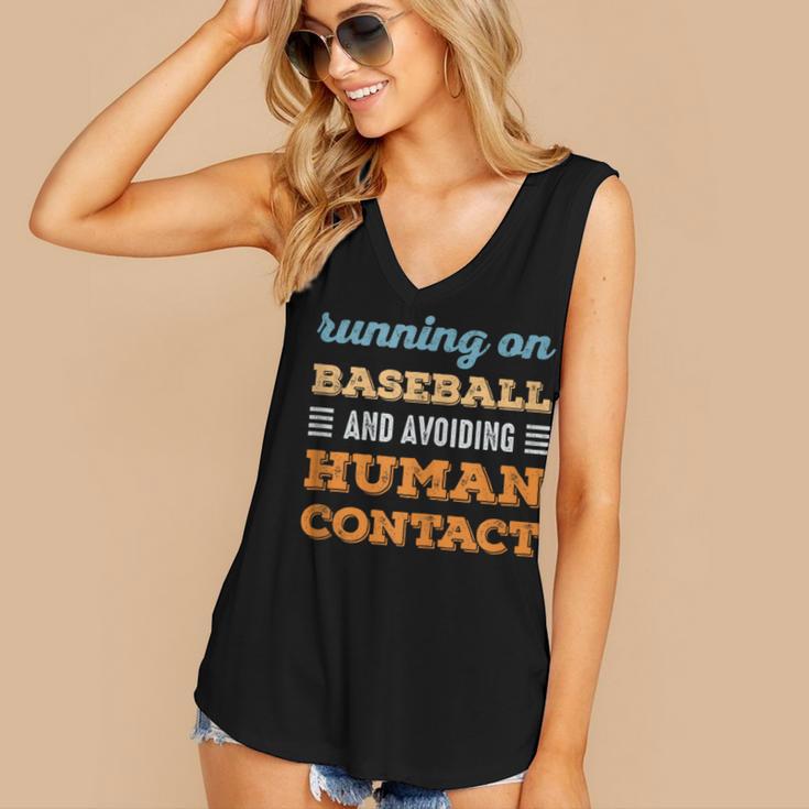 Running On Baseball Social Introvert Humor Vintage Women's V-Neck Tank Top