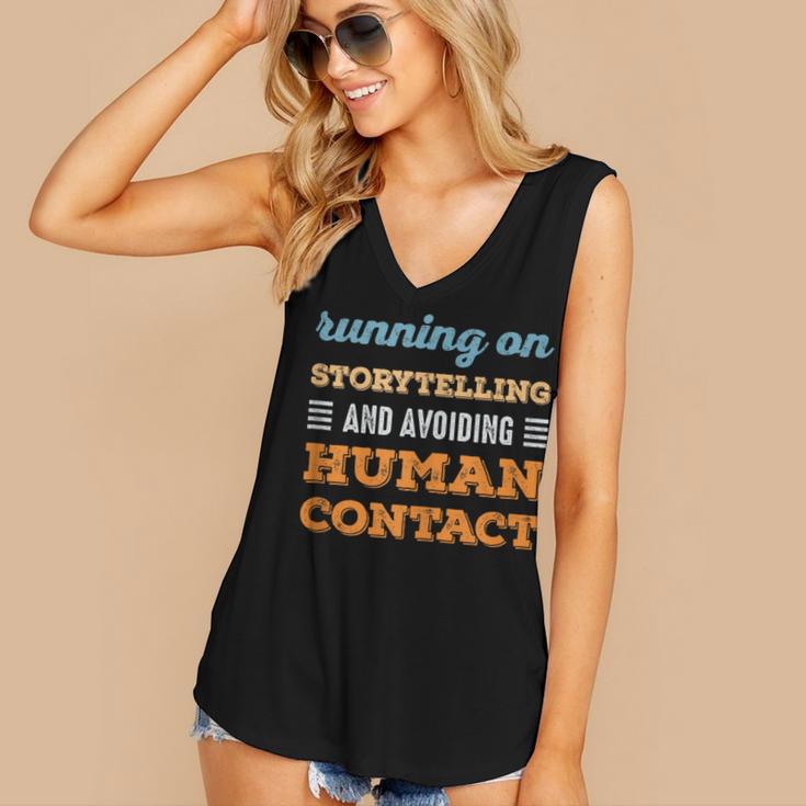 Running On Storytelling Social Introvert Humor Vintage Women's V-Neck Tank Top Running On Storytelling Social Introvert Humor Vintage Women's V-Neck Tank Top