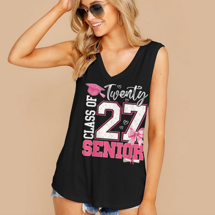 Senior 2027 Class Of 2027 Pink Coquette Bow Graduation Girl Women's V-Neck Tank Top
