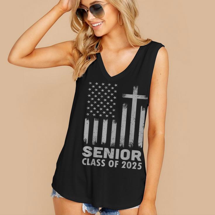 Senior Class Of 2025 USA Flag Cross Christian Graduation Women's V-Neck Tank Top