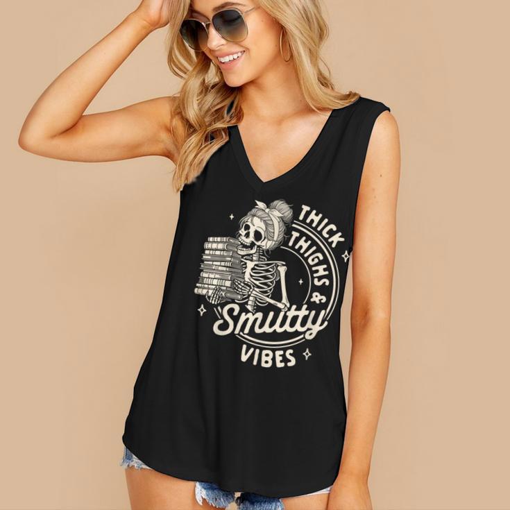 Smut Book Reader Spicy Romance Thick Thighs & Smutty Vibes Women's V-Neck Tank Top