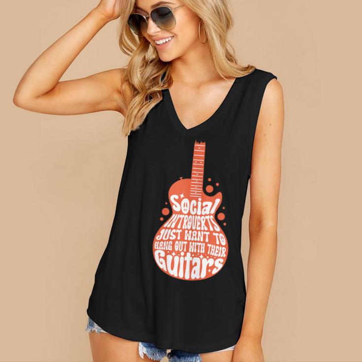 Social Introverts Hang Out With Guitars Musician Guitarist Women's V-Neck Tank Top