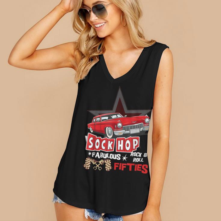 Sock Hop Fabulous Fifties Rock N Roll Automobile Nostalgia Women's V-Neck Tank Top