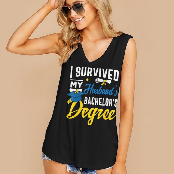 i Survived My Husbands Bachelors Degree Graduation Gifts Women's V-Neck Tank Top