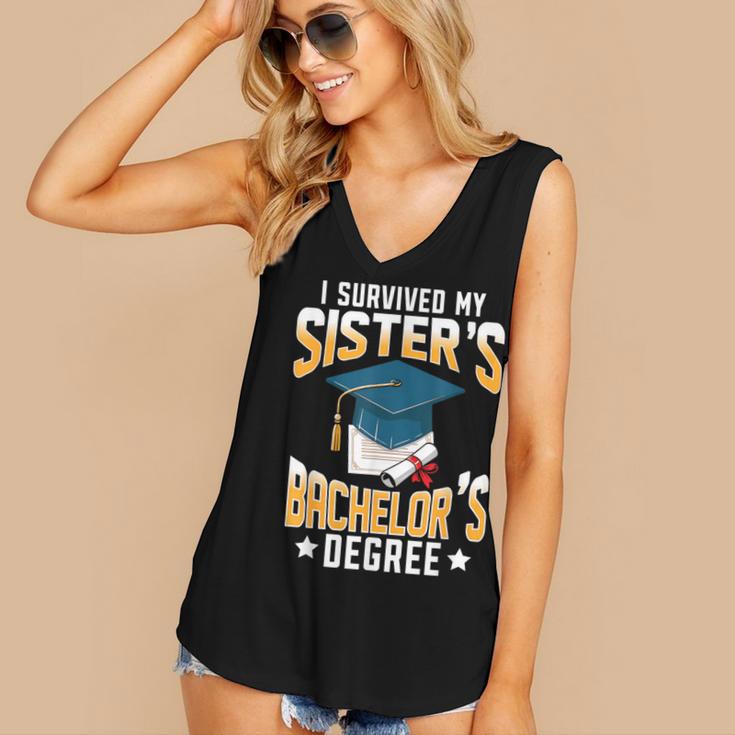 i Survived My Sisters Bachelor's Degree Graduation Gifts Women's V-Neck Tank Top