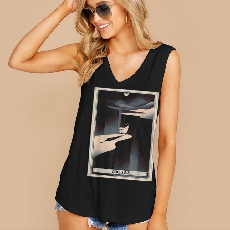 Tarot Cards Guide Book Esoteric Mysticism Clothing The Fool Tarot Card -Adults & Kids Small Short Sleeve Crew Neck Classic Fit Women's V-Neck Tank Top