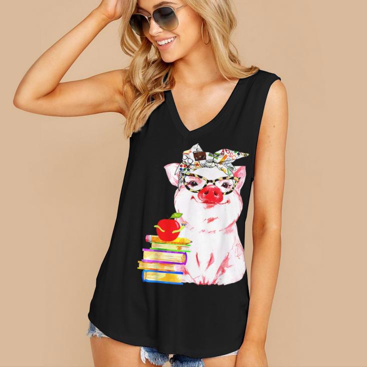 Teacher Pig Cute Farm Animal Book Lover School Student For Men Women Kids Women's V-Neck Tank Top Teacher Pig Cute Farm Animal Book Lover School Student For Men Women Kids Women's V-Neck Tank Top