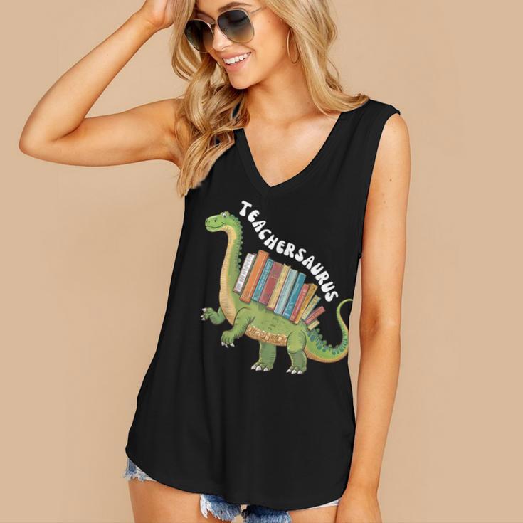 Teachersaurus Dinosaur Teachers Dino Reading Book Librarian Women's V-Neck Tank Top
