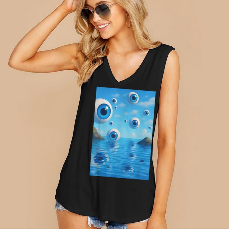 Trippy Weirdcore Frutiger Aero Surreal Eyeballs Y2K Women's V-Neck Tank Top
