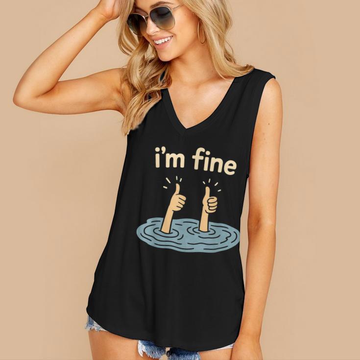 Two Thumbs Up I'm Fine Sarcastic Meme Introvert Humor Women's V-Neck Tank Top