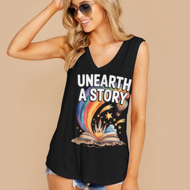 Unearth A Story Rainbow Treasure Book Women's V-Neck Tank Top